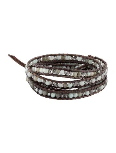 Pre-owned Chan Luu Leather And Bead Wrap Bracelet In Blue/brown/clear