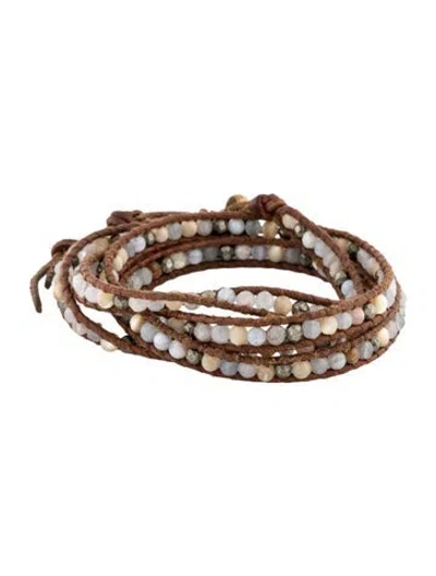 Pre-owned Chan Luu Leather And Bead Wrap Bracelet In Blue/brown/green