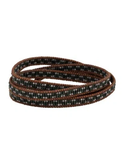 Pre-owned Chan Luu Leather & Bead Wrap Bracelet In Brown/green