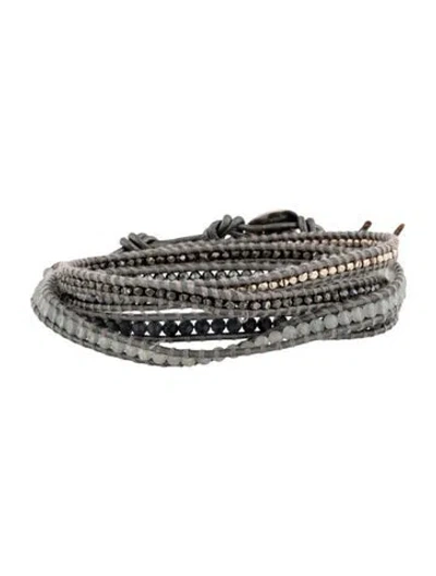 Pre-owned Chan Luu Leather & Bead Wrap Bracelet In Grey