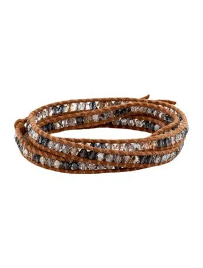 Pre-owned Chan Luu Leather & Crystal Bead Wrap Bracelet In Blue/clear