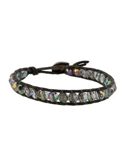 Pre-owned Chan Luu Leather & Crystal Beaded Wrap Bracelet, 7.5" In Brown/clear