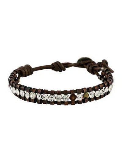 Pre-owned Chan Luu Leather & Crystal Wrap Bracelet, 7.5" In Brown