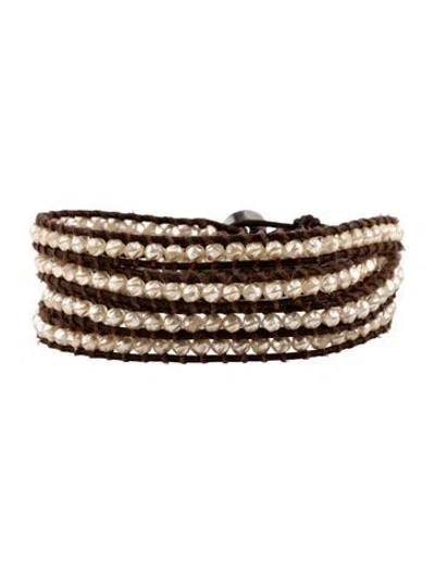 Pre-owned Chan Luu Leather & Faux Pearl Beaded Wrap Bracelet In Multicolor