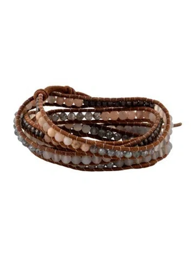 Pre-owned Chan Luu Leather & Multi-stone Wrap Bracelet In Brown/clear/neutrals