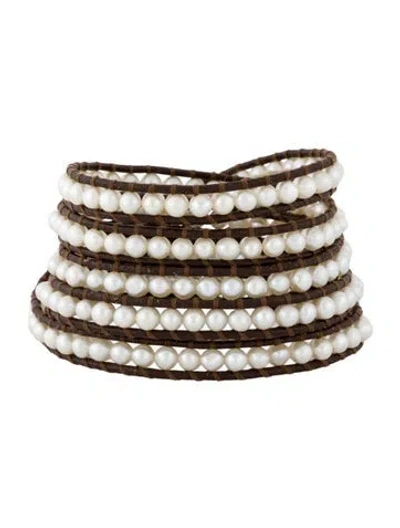 Pre-owned Chan Luu Leather & Pearl Beaded Wrap Bracelet In Multicolor