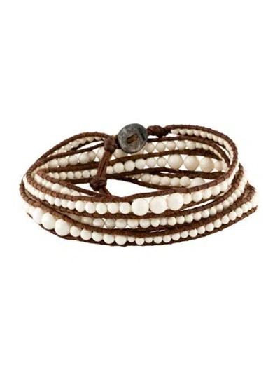 Pre-owned Chan Luu Leather & Resin Beaded Wrap Bracelet In Brown/white