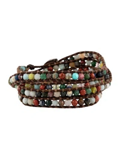 Pre-owned Chan Luu Leather & Stone Multicolor Beaded Wrap Bracelet