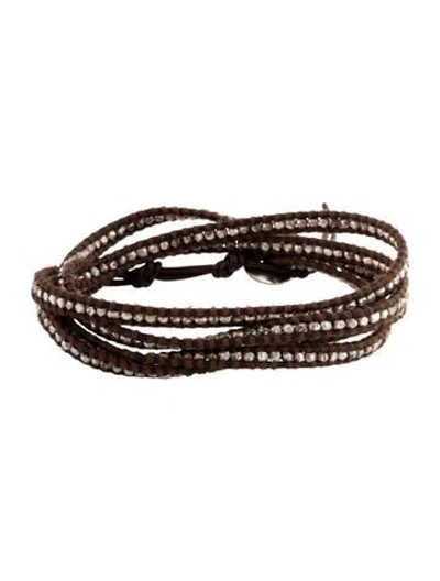 Pre-owned Chan Luu Leather & Thread Beaded Wrap Bracelet In Brown