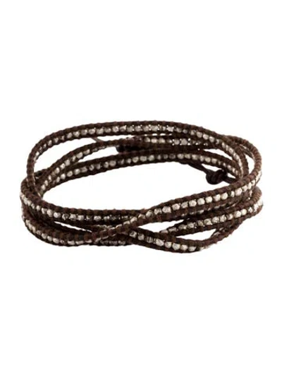 Pre-owned Chan Luu Leather & Thread Beaded Wrap Bracelet In Brown