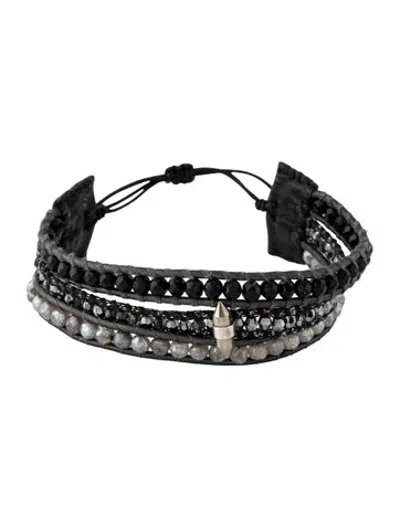Pre-owned Chan Luu Leather Beaded Multi Strand Wrap Bracelet In Black/grey