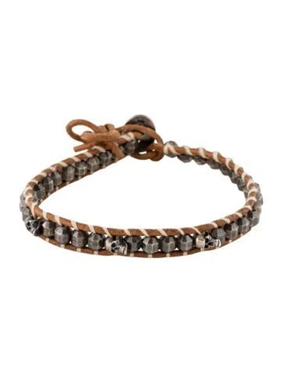 Pre-owned Chan Luu Leather Beaded Wrap Bracelet, 7" In Brown