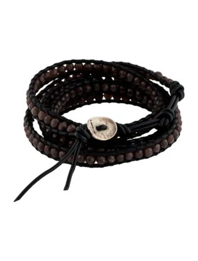 Pre-owned Chan Luu Leather Beaded Wrap Bracelet In Black