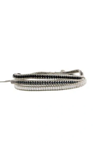 Pre-owned Chan Luu Leather Beaded Wrap Bracelet In Black/clear/white