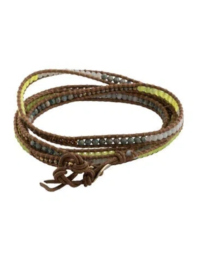 Pre-owned Chan Luu Leather Beaded Wrap Bracelet In Blue/brown/yellow