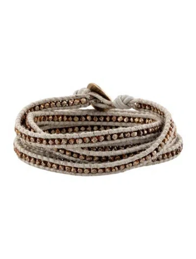 Pre-owned Chan Luu Leather Beaded Wrap Bracelet In Gold/white
