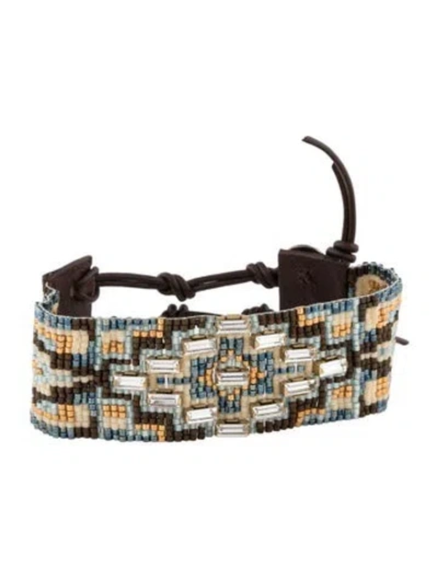 Pre-owned Chan Luu Leather Beaded Wrap Bracelet Set In Blue/brown/gold