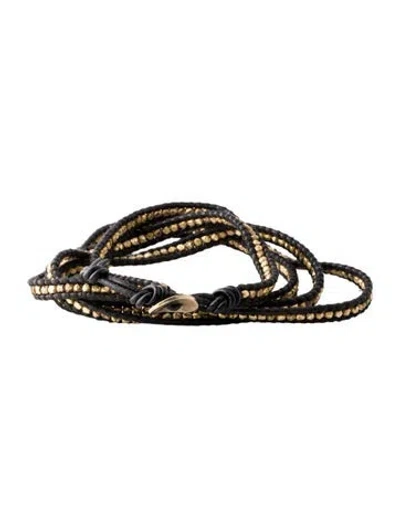 Pre-owned Chan Luu Leather, Cord, & Bead Wrap Bracelet, 6.5" In Black