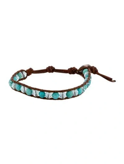 Pre-owned Chan Luu Leather, Crystal & Stone Beaded Wrap Bracelet In Blue/brown