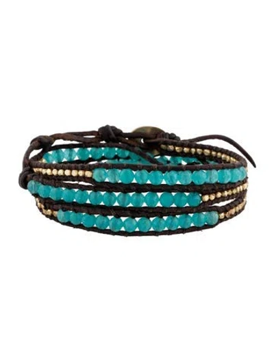 Pre-owned Chan Luu Leather, Green Stone & Bead Wrap Bracelet In Multi