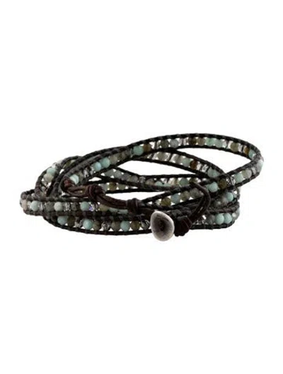 Pre-owned Chan Luu Leather, Stone & Crystal Bead Wrap Bracelet In Blue/brown