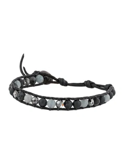Pre-owned Chan Luu Leather, Stone & Resin Bead Wrap Bracelet, 7.75" In Multicolor