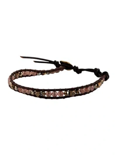 Pre-owned Chan Luu Leather Stone Beaded Wrap Bracelet In Brown/grey