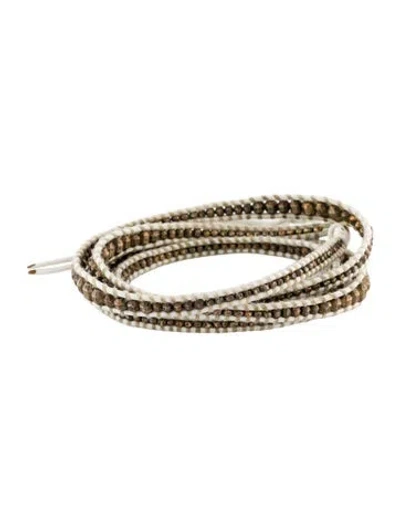 Pre-owned Chan Luu Leather, Thread & Bead Wrap Bracelet In White