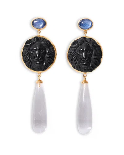 Chan Luu Leon Gemstone Lion Head Drop Earrings In Black