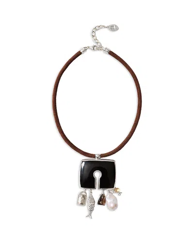 Chan Luu Lock Charm Leather Necklace, 15-17 In Brown
