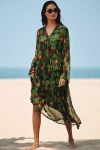 Chan Luu Long-sleeve Floral Silk Kaftan In Black