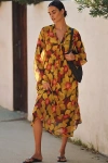 Chan Luu Long-sleeve Floral Silk Kaftan In Multi