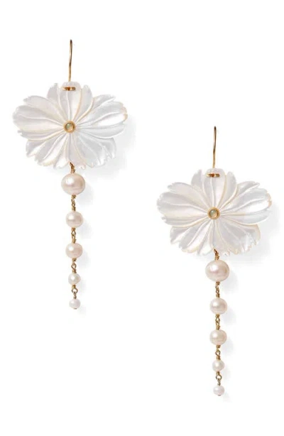 Chan Luu Magnolia Freshwater Pearl Drop Earrings In White