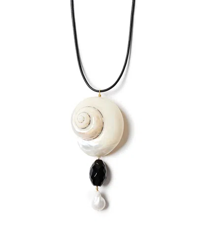 Chan Luu Magpie Shell & Gemstone Leather Pendant Necklace, 42 In Black