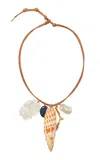 Chan Luu Mitra Gold-plated Leather Shell Charm Necklace In Orange