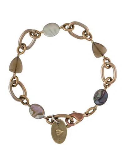 Pre-owned Chan Luu Mother Of Pearl, Abalone & Stone Link Bracelet, 6.75" In Brown/purple