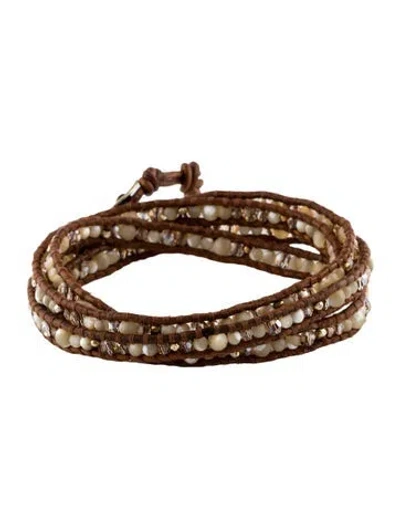 Pre-owned Chan Luu Mother Of Pearl & Bead Wrap Bracelet In Brown