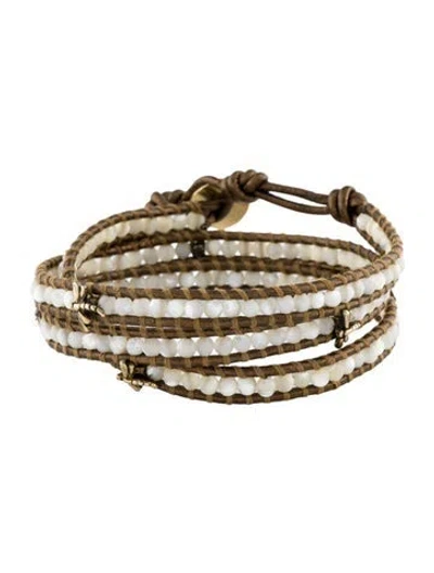 Pre-owned Chan Luu Mother Of Pearl & Leather Beaded Wrap Bracelet In Brown