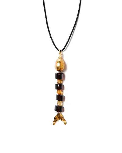 Chan Luu Multi Gemstone Fish Black Cord Pendant Necklace, 42