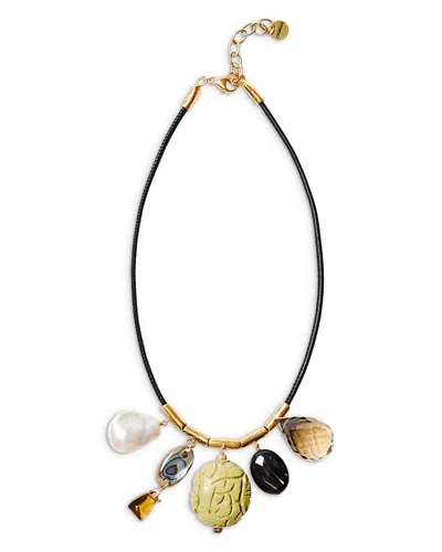 Chan Luu Multi Gemstone Leather Charm Necklace, 15-17 In Black