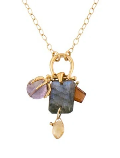 Pre-owned Chan Luu Multistone Alessia Pendant Necklace, 17" In Blue/brown/purple