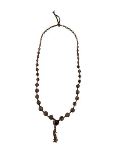 Pre-owned Chan Luu Multistone & Cord Bead Strand Necklace, 41.5" In Brown/white