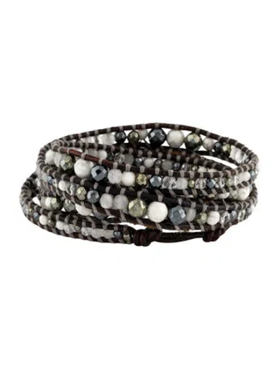 Pre-owned Chan Luu Multi-stone Fabric & Leather Wrap Bracelet, 35" In Brown