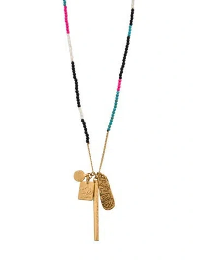 Pre-owned Chan Luu Nugget Tassel Charm Necklace, 38" In Pink