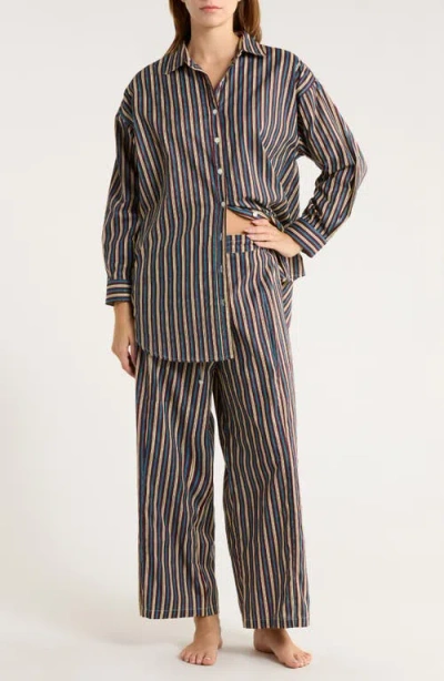 Chan Luu Oversize Shirt & Pants Cotton Pajamas In Multi