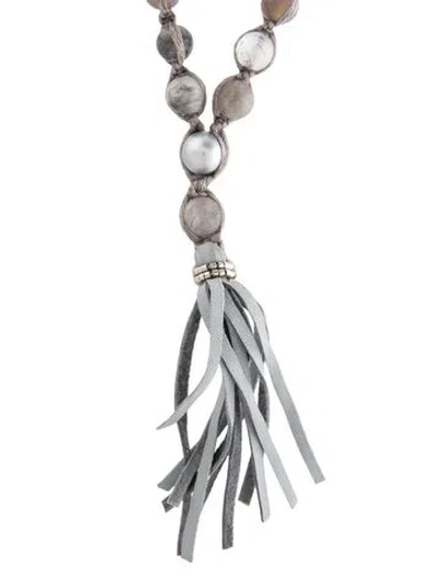 Pre-owned Chan Luu Pearl & Bead Tassel Necklace, 31.5" In Gray