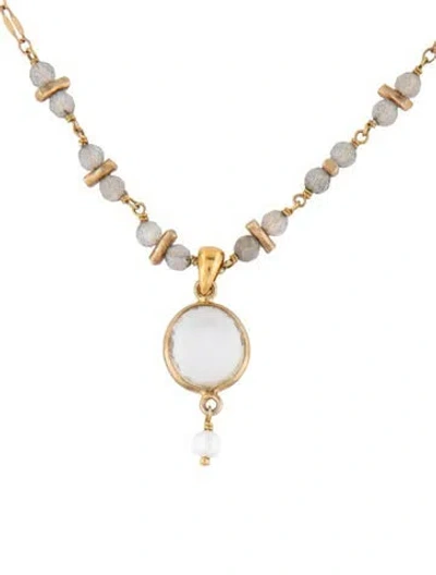 Pre-owned Chan Luu Pearl & Crystal Pendant Necklace, 18.75" In Grey/white