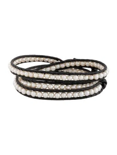 Pre-owned Chan Luu Pearl & Leather Wrap Bracelet In Brown