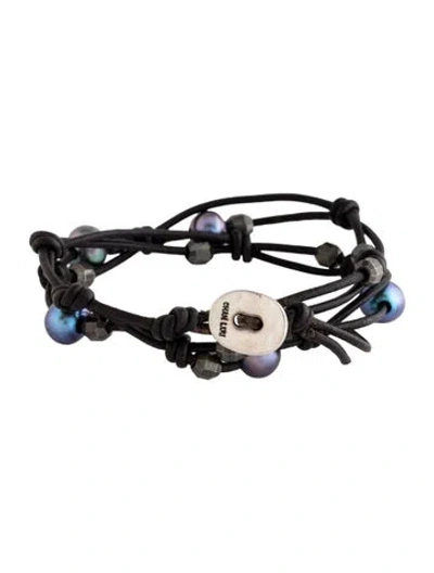 Pre-owned Chan Luu Pearl, Bead & Leather Wrap Bracelet, 6.25" In Black