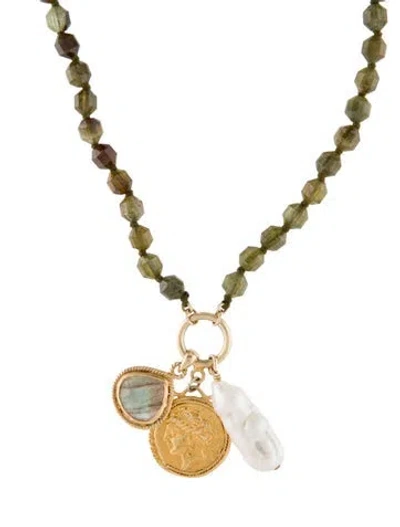 Pre-owned Chan Luu Pearl, Garnet & Labradorite Pendant Necklace, 18" In Multi